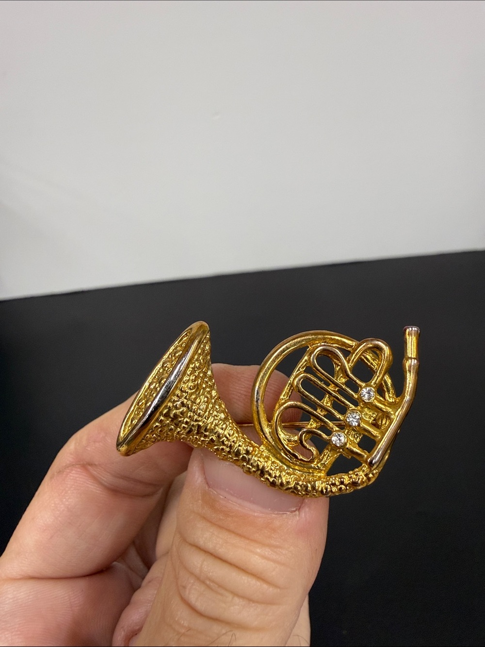 Gold-tone French Horn Brooch Pin - Women Accessories